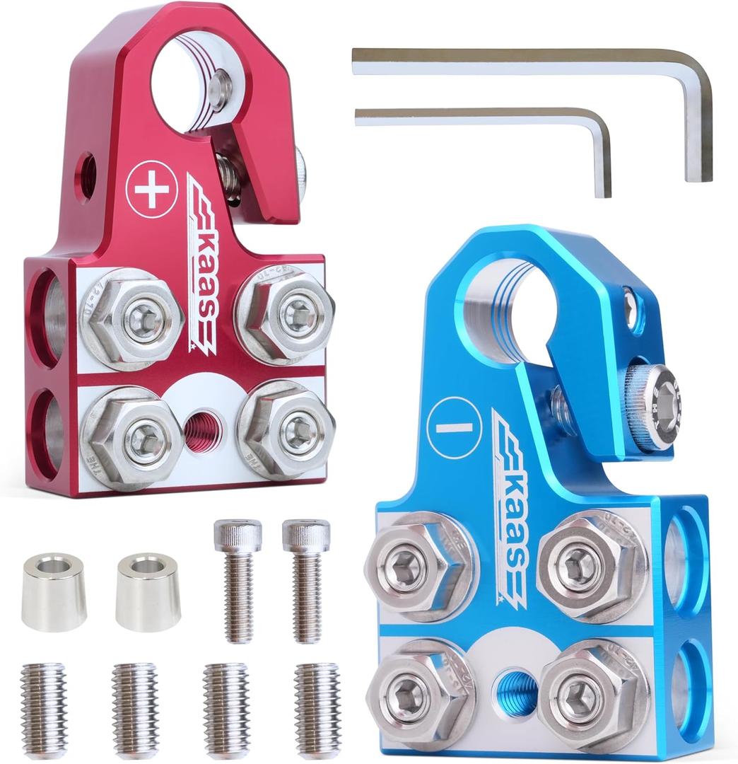 Kaas 8-Way Lead Acid Battery Terminal Connector, Positive and Negative Set, Battery Post Adapter for SAE/DIN/EN Tapered Top Post, Compatible with 8AWG to 4/0 AWG, Includes OEM Top Post Adapter