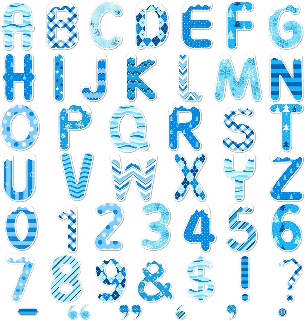 Faccito 176 Pcs Winter Bulletin Board Decorations Christmas Letters Paper Cutouts Numbers Alphabet Punctuation Symbols Combo Accents Blue White Classroom Decorations for Teacher Chalkboard Party