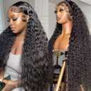 IWISH 220% Density Full 13x6 Water Wave Lace Frontal Wigs Human Hair Wet and Wavy 34Inch 13x6 HD Transparent Lace Front Wigs Virgin 12A Brazilian Human Hair Pre Plucked With Baby Hair (34 Inch, WW 13x6 Full Frontal Wig 220%)