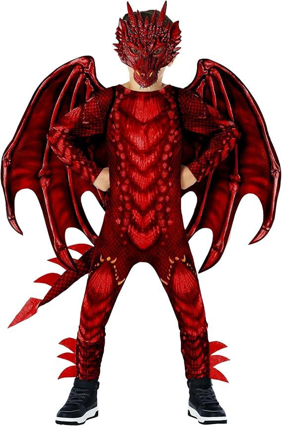Morph Dragon Costume For Kids, Dragon Wing Costumes For Boys, Halloween Costumes Kids, Boys Halloween Costume (Small, Red)