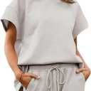Imily Bela Womens Loungewear Set Short Sleeve Tops and Shorts 2 Piece Outfits Plus Size Oversized Pajama Set with Pockets (Gray)