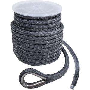 NovelBee 1 Inch x 150 Feet Boat Anchor Rope,Double Braid Nylon Anchor Line with Stainless Steel Thimble,Heavy Duty Mooring Rope for Anchor and Boat (Grey)