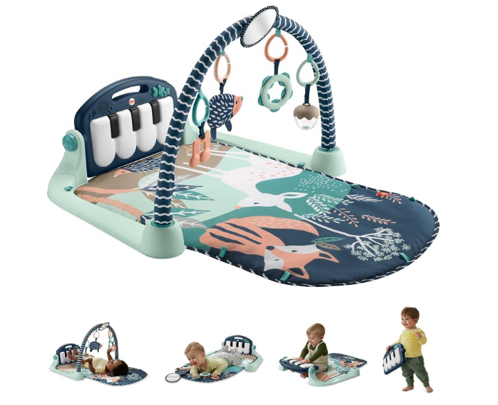 Fisher-Price Baby Playmat Kick & Play Piano Gym with Musical and Sensory Toys for Newborn to Toddler, Navy Fawn