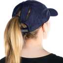 TOP-EX Oversized L XL XXL Women High Ponytail Messy Bun Packable Unstructured UV 50 Baseball Cap Running Hat (Navy)