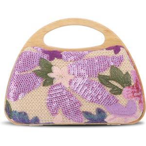 Oweisong Floral Beaded Clutch Purses for Women Summer Embroidery Sequin Handbag Top Handle Evening Bag for Formal