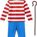 Morph Red and White Stripe Costume for Kids Book Character Outfits Halloween Costumes for Boys (Large)