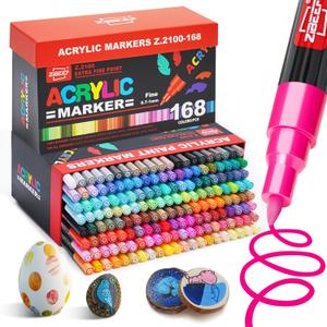 Guangna 168 Acrylic Paint Markers,Hardhead 0.7-1mm Extra Fine Tip Acrylic Paint Pen, Waterproof & High Saturation Ideal for Wood, Metal, Plastic, Canvas, Glass, Ceramic, Rock Painting DIY Art Supplies