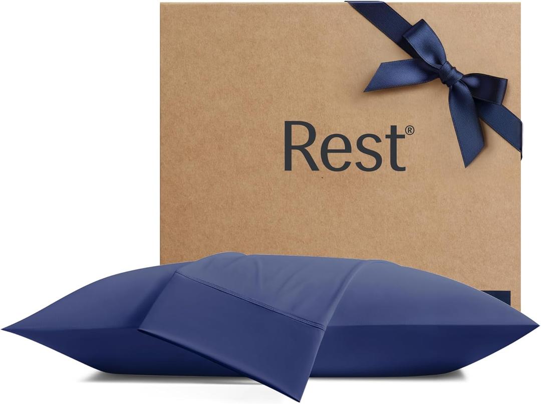 REST Evercool+ Cooling Pillowcases Standard - 2 Pillowcases for Sensitive Skin, Silver Infused Fabric for Hygienic Sleep, Silky Smooth for Curly Hair, High Elastic for Snug Fit (19x29 inches)