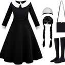 Luzlen Black Costume Girls with Wig Socks Kids Toddler Black Family Dress Halloween Cosplay Outfits