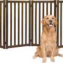 36" Height Extra Tall Freestanding Pet Gate, Solid Wood Folding Safety Fence Wooden Dog Gate with 2 PCs Support Feet Ideal for Stairs, Doorways, Halls, Kitchens, Heavy Duty Gates, 4 Panels, Walnut (36"-4 Panels)