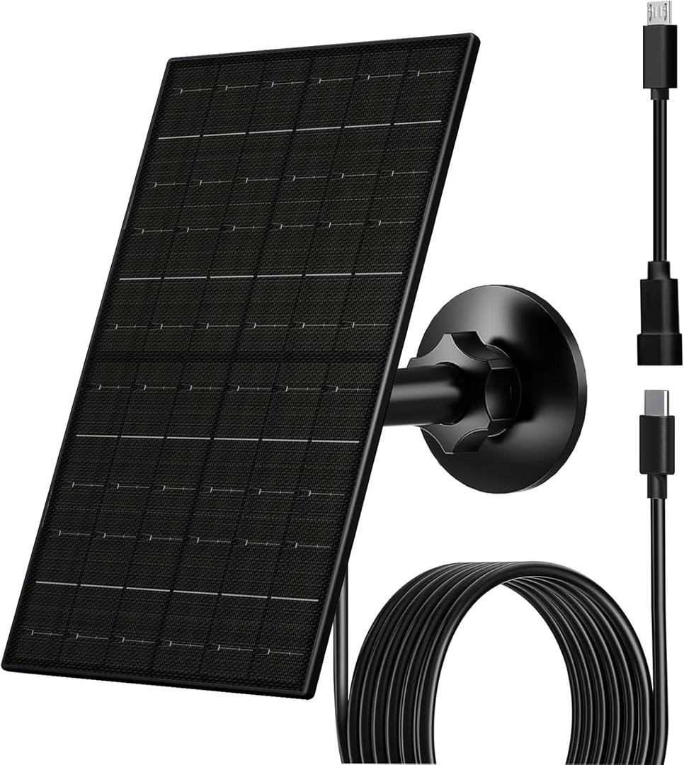 FUTUREZEN 6W Solar Panel for Security Camera Outdoor, 5V USB/USB-C Solar Charger Compatible with Rechargeable Battery Cameras, IP66 Waterproof, 360 Adjustable Mount, 9.8ft Cable (1 Pack, Black)