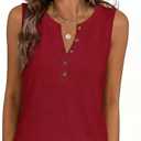 ANRABESS Womens Tank Top Waffle Knit Sleeveless Henley Shirts 2026 Summer Loose Button Up V Neck Dressy Casual Tops Clothes Medium, Red