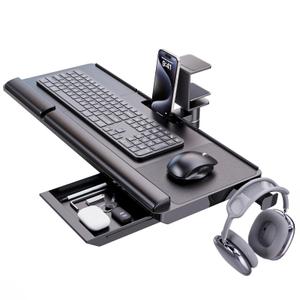 AX WABER Keyboard Tray Under Desk Pull Out with Extra Sturdy Adjustable C Clamp Mount System, 27.3 (32.5 inch Including Clamps) x 11 Inch SlideOut Platform Computer Drawer for Typing, Black,AX01WB01
