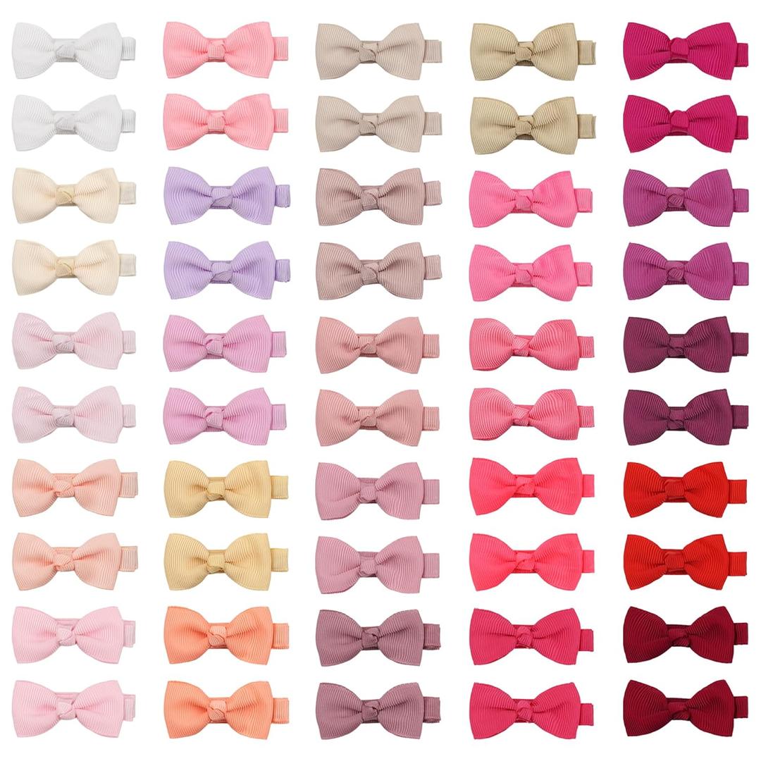 CELLOT Baby Girls Fully Lined Hair Bows Hair Pins, 2' Hair Bows, 50 Pieces/25 Pairs - Infants, Toddlers, Kids Hair Accessories in Pairs - Pink Bow Alligator Hair Clips