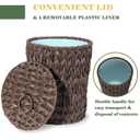 Plastic Wicker Trash Can with Lid - 2.6 Gallon Small Garbage Can with Removable Liner Bucket for Bedroom, Bathroom, Living Room - Boho Hand Woven Waste Basket for Home, Office, Brown