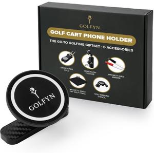 Magnetic Golf Cart Phone Holder - Go-to Golf Cart Phone Holder Mount Gift Set, 6-in-1 Kit and Accessories Bundle for Men and Women, Compatible with iPhone, Android, MagSafe