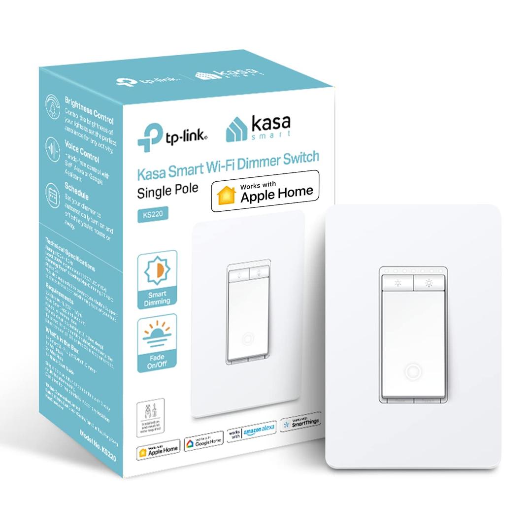 Kasa Apple HomeKit Smart Dimmer Switch KS220, Single Pole, Neutral Wire Required, 2.4GHz Wi-Fi Light Switch Works with Siri, Alexa and Google Home, UL Certified, No Hub Required, White (1-pack)