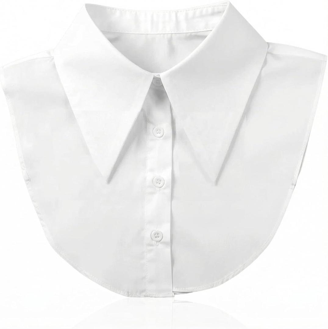 Fake Collar White Detachable Collar for Women, Elegant Formal Faux Blouse Collars, Big Pointed False Cotton Collars Shirts Half Shirt, Versatile Layering Accessories for Dresses, Suit, Outfits (White)