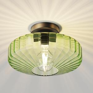 Semi Flush Mount Ceiling Light, 11.8" Mid Century Modern 1-Light Close to Ceiling Light Fixtures with Drum Green Glass Shade for Bedroom Entryway Hallway Porch Foyer