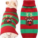 Dog Cat Christmas Sweater Boy Girl Ugly Reindeer Xmas Pet Clothes Holiday Puppy Costume New Year Gifts for Small Medium Large Dogs Outfits (L, Red Green Stripe Reindeer)