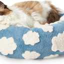 LE SURE Donut Cat Beds for Indoor Cats - Small Round Dog Bed for Calming Pets with Washable Cover, Cute Modern Puppy Beds with Jacquard Shaggy Plush & Anti Slip Bottom, 20 Inch, Blue (Cozy Clouds Blue)