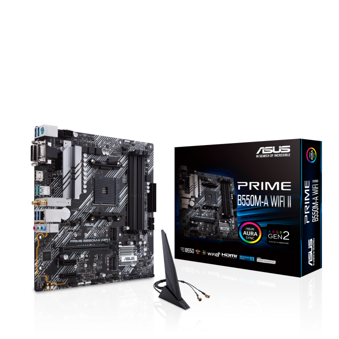 ASUS Prime B550M-A WiFi II AMD Micro ATX Motherboard with PCIe 4.0, WiFi 6, ECC Memory, HDMI 2.1, RGB Header