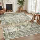 5x7 Area Rugs Low Pile Indoor Washable Trendy Faded Style Rugs for Bedroom Living Room Dining Room Foldable Non-Slip Thin Print Mat Green Olive Beige