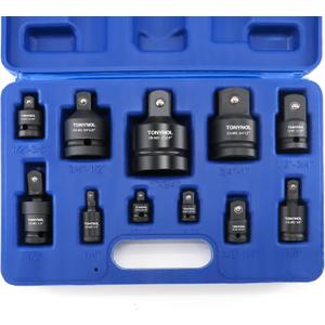 11pcs Impact Adapter and Reducer Set and Universal Joint Swivel Socket Adapter Set, 1/4" 3/8" 1/2" 3/4" 1" Drive Socket Adapter Set, Cr-Mo Steel,With a Storage Case.