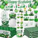 QIYANPAX Golf Birthday Party Decorations Include Plates, Napkins, Cups, Cutlery, Banner, Hanging Swirls, Cake & Cupcake Toppers, Balloons, Tablecloths for Golf Birthday Decorations, Serves 24