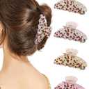 4 PCS Acrylic Hair Claw Clips for Women - Large Strong Hold Claw Clips Cute Non-slip Hair Clips for Thick Thin Hair (Big Cherry)