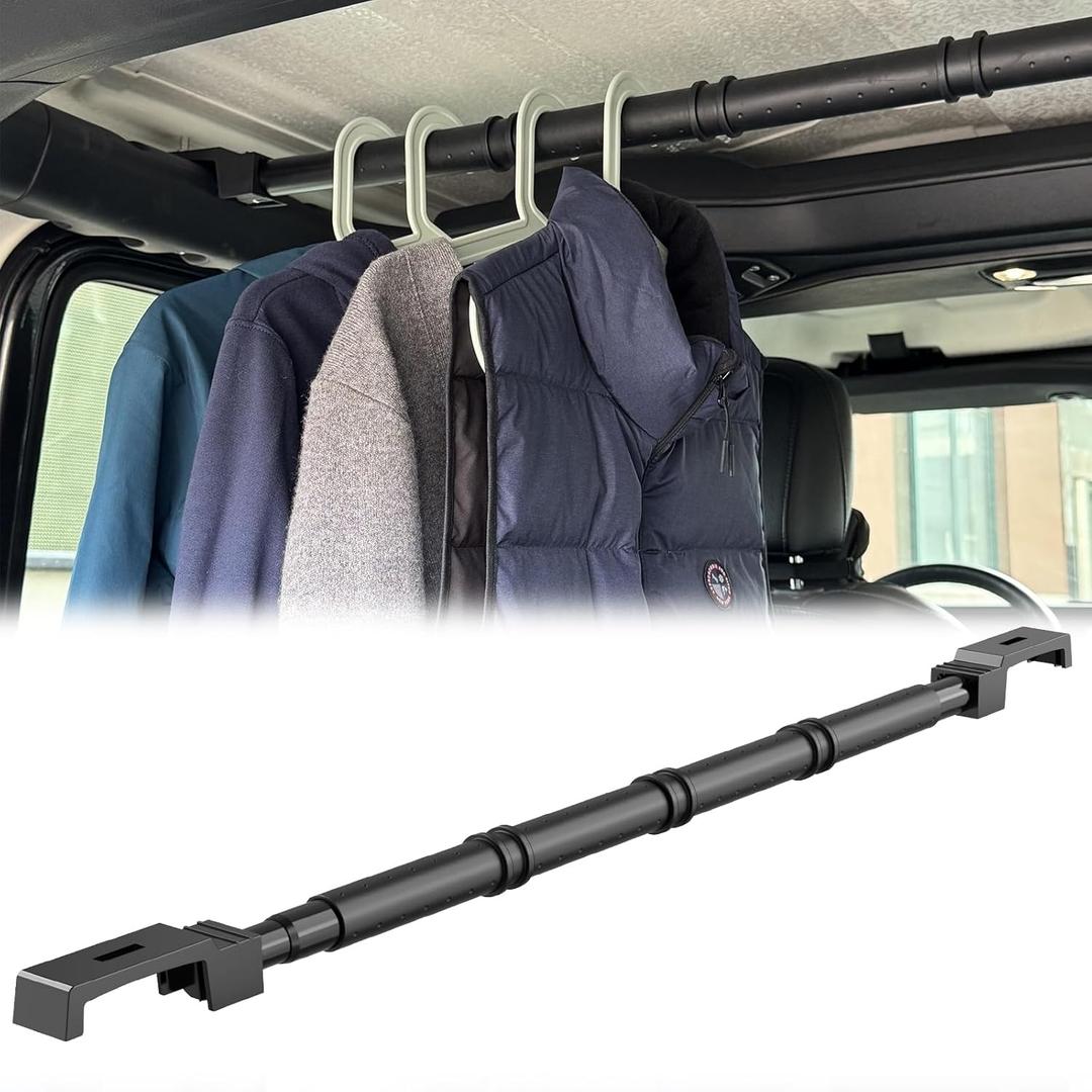 Car Clothes Hanger Bar, 39-64 Inches Adjustable Heavy-Duty Rack Hanger Rod Compatible with 4-Door Jeep Wrangler JL 2018-2025