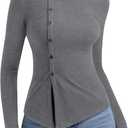 PINKMSTYLE Womens Asymmetrical Long Sleeve Shirt Casual Tunic Tops for Leggings Teacher Shirts (Gray, L)