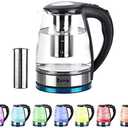 1.8L Electric Glass Tea Kettle,Fast Boil Electric Water Kettle,Hot Water Boiler & Tea Heater,with LED Lights,Auto Shut & Boil-Dry Protection,Electric Kettles for Boiling Water, Coffee (Sliver)
