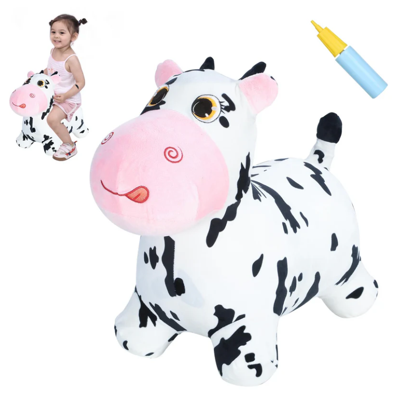 Inpany Bouncy Cow Farm Animal Hopping Toys For 2 Year Old Girl Gifts, Plush Kids Inflatable Jumping Horse, Ride On Toddler Bull Hopper, Outdoor Indoor Rubber Bouncer For 3 4 Yr Boy Birthday