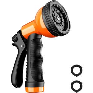 Garden Hose Nozzle Sprayer 10 Watering Patterns Spray Nozzles Heavy Duty Hose Head Lightweight Hose Attachment Orange