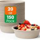 ECOLipak 20 OZ 150 Count Paper Bowls, Disposable Compostable Large Soup Bowl, Heavy Duty Bagasse Bowls for Family Lunch, Dinner Meals, Camping, Party