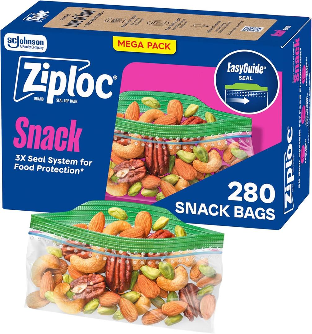 Ziploc Snack Bags, Easy Open and Close, Plastic Food Storage Bags, 280 Bags Total, 280 Count