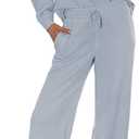 EVALESS Two Piece Sets for Women Lounge Sets Casual V Neck Sweatshirt and Wide Leg Sweatpants Matching Sets Women Clothing (Blue, L)