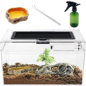 Mini Reptile Terrarium Set,12" x 7"x 6" Low Reptile Tank with Full View Visually Appealingfor InsectFishTarantulaHermit CrabJumping SpiderIguanaTortoiseLeopard GeckoFrogBearded Dragon