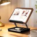 Adjustable Book Stand for Reading - Hands-Free Wooden Cookbook/Recipe Holder with Storage, Ideal Book Stand for Kitchen Counter, Desk & Book Lovers