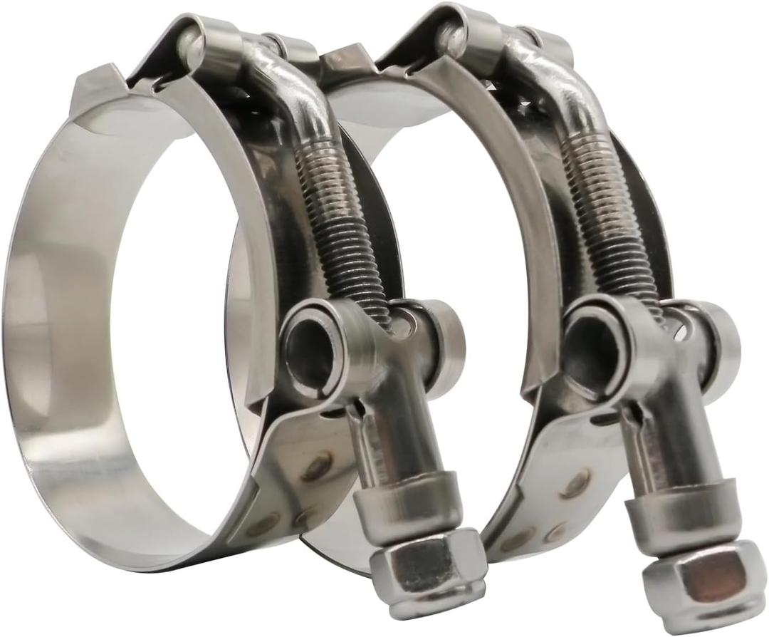 2.5" T Bolt Hose Clamp Stainless Steel - Working Range 68mm - 76mm for 2.5" I.D. Hose with 3mm - 6mm Wall Thickness, Roadformer T-bolt Clamp Featured to Provide Reliable Sealing Force, 2 Pack