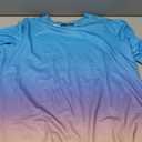 Womens 3/4 Sleeve Tops Crewneck Summer Solid Casual Tee Shirts Floral Printed Blouse Loose Dressy Tunic Gradient Blue Purple L