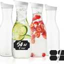 Water Carafe with Lid, 50 Oz Round Plastic Pitcher for Drinks, Milk, Mimosa Bar Supplies, Iced Tea, Juice Containers with Lids for Fridge, BPA-Free, NOT DISHWASHER SAFE, 4 Pack