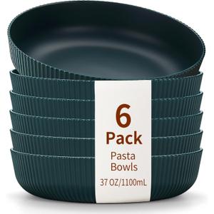 HOMQUEN Pasta Bowls Set of 6, 37oz Salad Bowls Green Soup Bowls, Large Pasta Serving Bowls, Unbreakable Plastic Dinner Bowls, Dinnerware Sets,Valentines Day Gift, Dishwasher Safe (Green)
