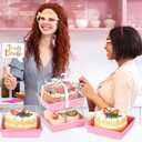Ocmoiy 7x7x4 Inches Pink Paper Cake Boxes with Clear Lids for 6 Inch Cakes, 20 Pack Square Disposable Cake Bakery Take Out Containers, To Go Dessert Boxes