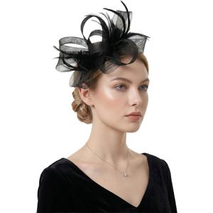 Fascinators Headband with Feather, Women's Tea Party Hat for Derby Events, Cocktail, Wedding, Fancy Dress Party