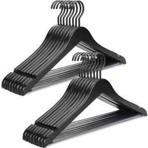 TOPIA HANGER Premium Wooden Hangers, Luxury Boutique Wood Hangers with Extra Thick Hook and Non Slip Pants Bar, Heavy Duty Coat Hanger with Notches 16 Pack, Black -CT01B
