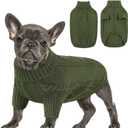 Queenmore Small Dog Pullover Sweater, Cold Weather Cable Knitwear, Classic Turtleneck Thick Warm Clothes for Chihuahua, Bulldog, Dachshund, Pug (Army Green, Small)
