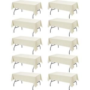 10-Pack Ivory Tablecloths for Rectangle Tables, 60 x 102 Inches, Stain-Resistant Polyester Fabric for 6 Foot Tables - Washable Table Covers for Weddings, Banquets, Birthday Parties, Events