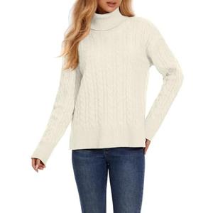 ZANZEA Turtleneck Sweater Women Long Sleeve Oversized Pullover Spilt Hem Chunky Cable Knit Jumper Fall Sweaters 2025.  Size:XL